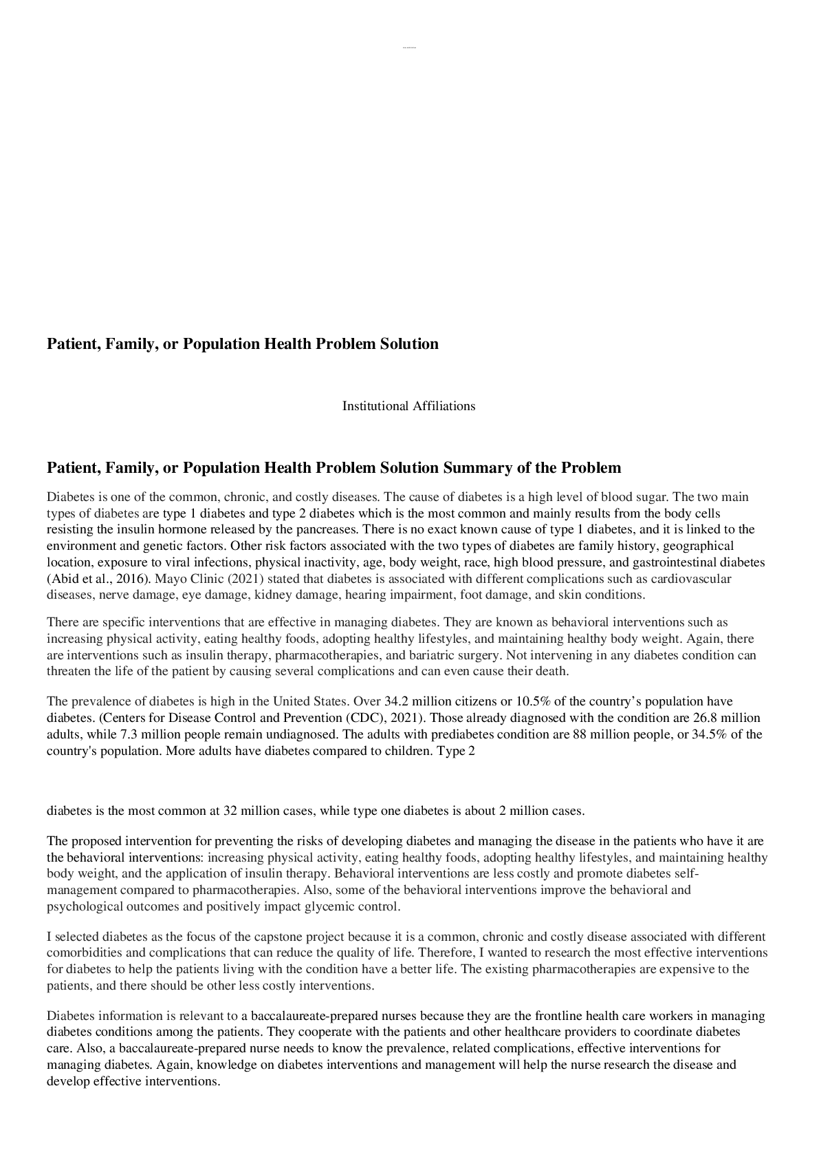Preview image for NURS FPX 4900 Assessment 4 Patient, Family, or Population Health Problem Solution